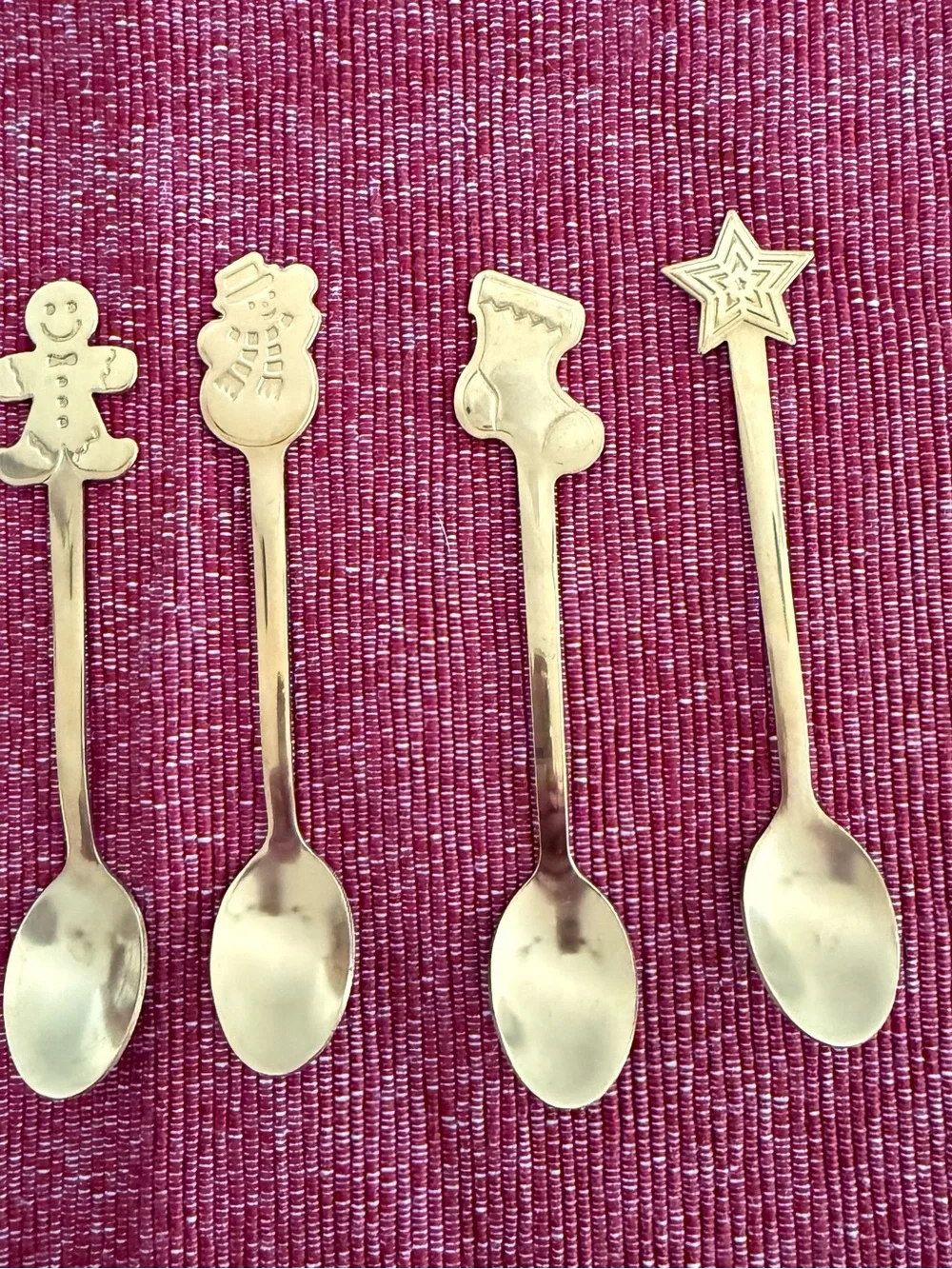 Vintage Hearth and Hand Red Stoneware Dinner Salad Plates and 4 brass stir spoon